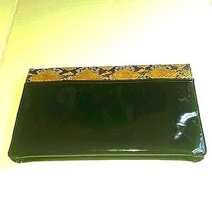 Black Clutch Handbag. Patent Leather with Snakeskin Strip. Vintage. Clearance!